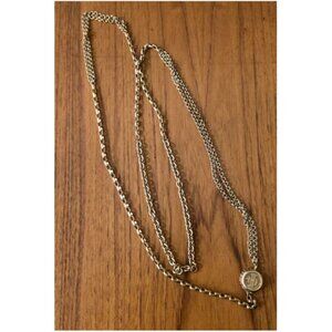 VINTAGE Donna Karan 1980s gold tone DKNY bottle cap necklace 26" DOUBLE CHAIN